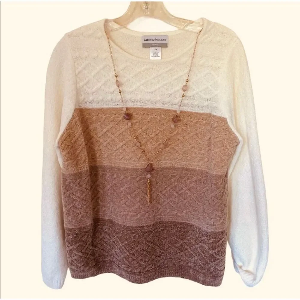 Alfred Dunner Velvety Striped With Necklace Sweater Sz MP NWOT
